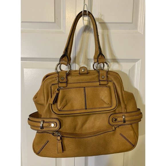 Medium JESSICA SIMPSON Gold Faux Leather Shoulder‎ HANDBAG  Distress - Picture 2 of 9